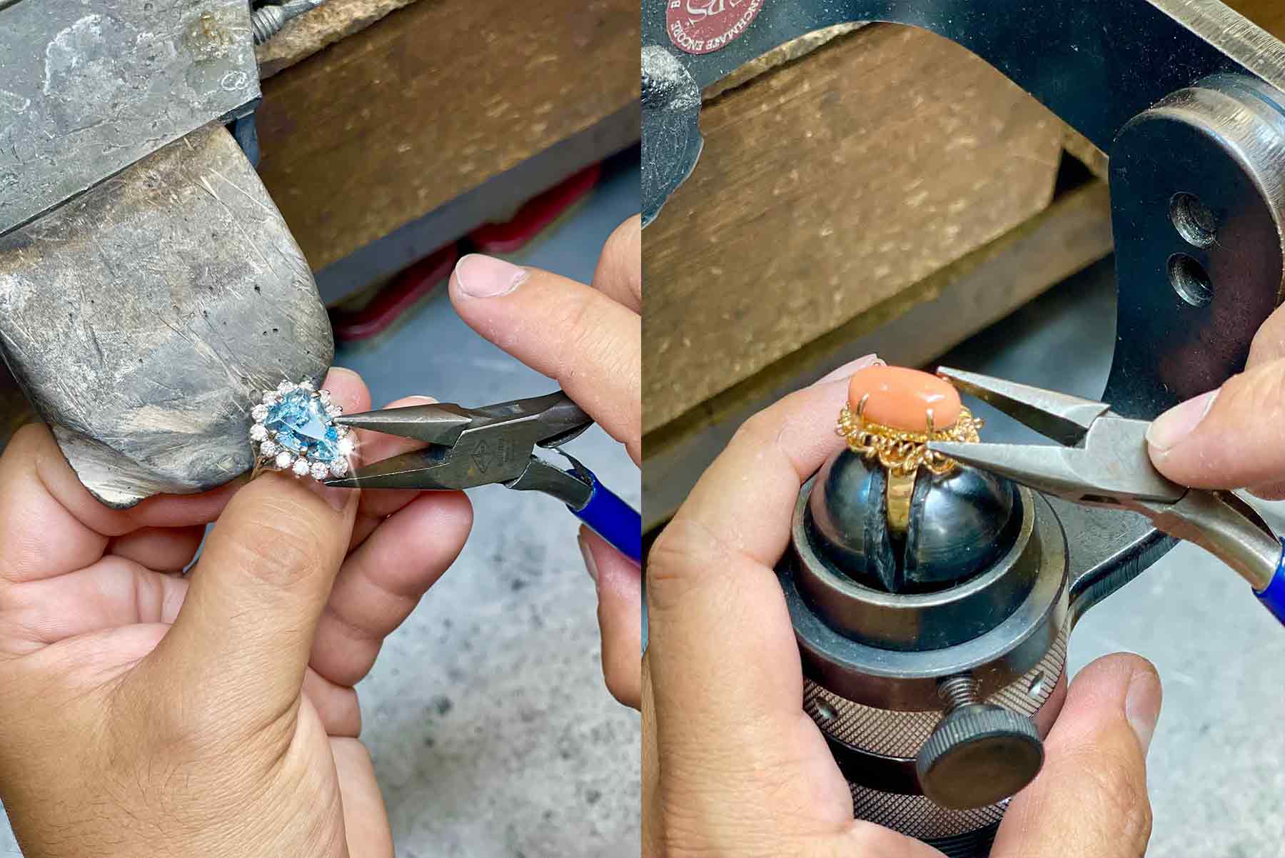 Securing Stones in blue stone ring and orange stone ring