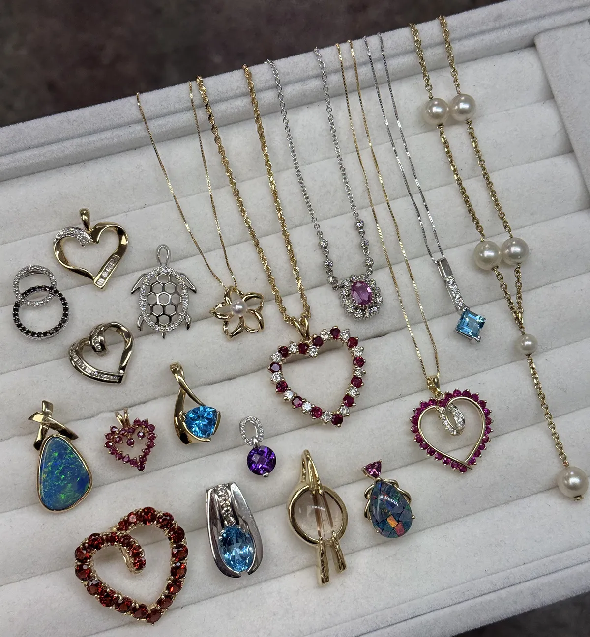Jewelry laid out on jewelry tray